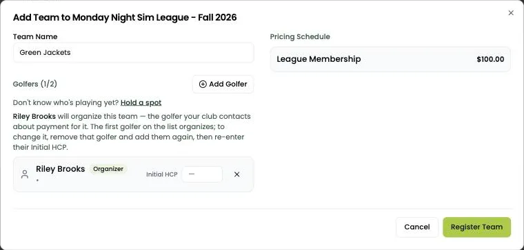 The first named golfer becomes the Organizer