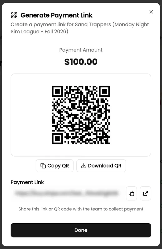 Share the payment QR code or link