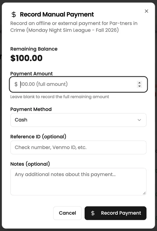 Record Manual Payment