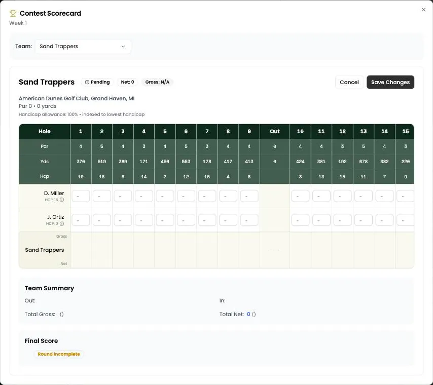 Edit Scores: one box per golfer, per hole
