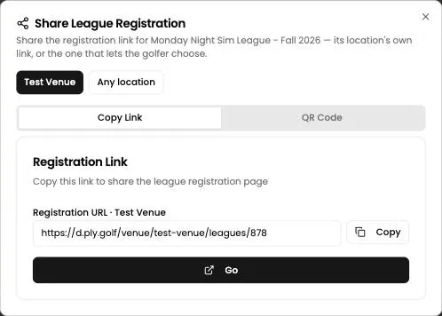 Share League Registration: Copy Link