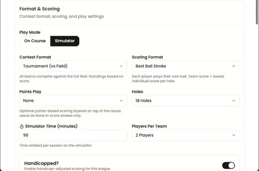 Format & Scoring in the wizard