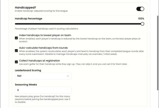 The handicap options in the wizard