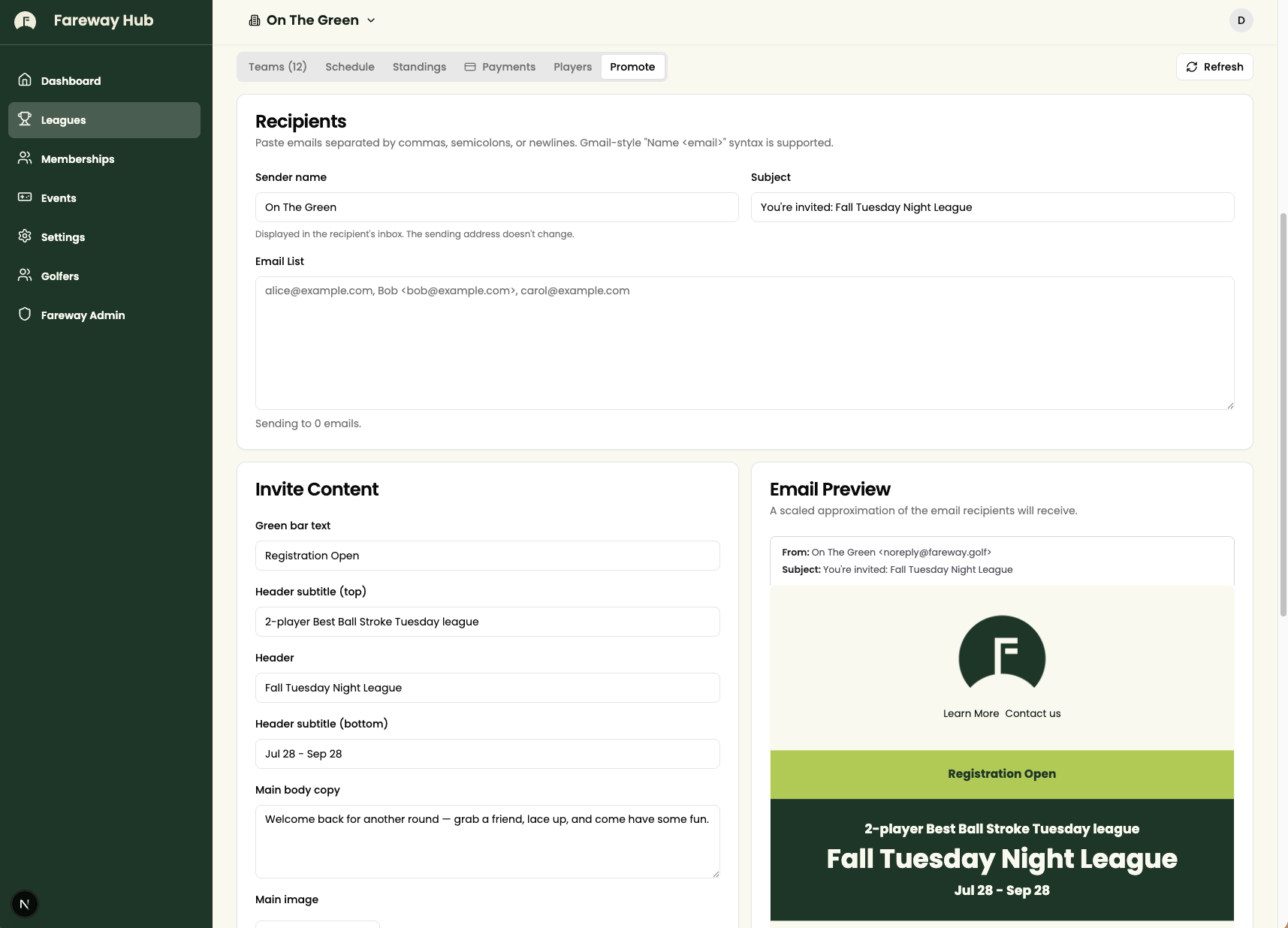 Fareway Hub — weekly notifications and handicap updates