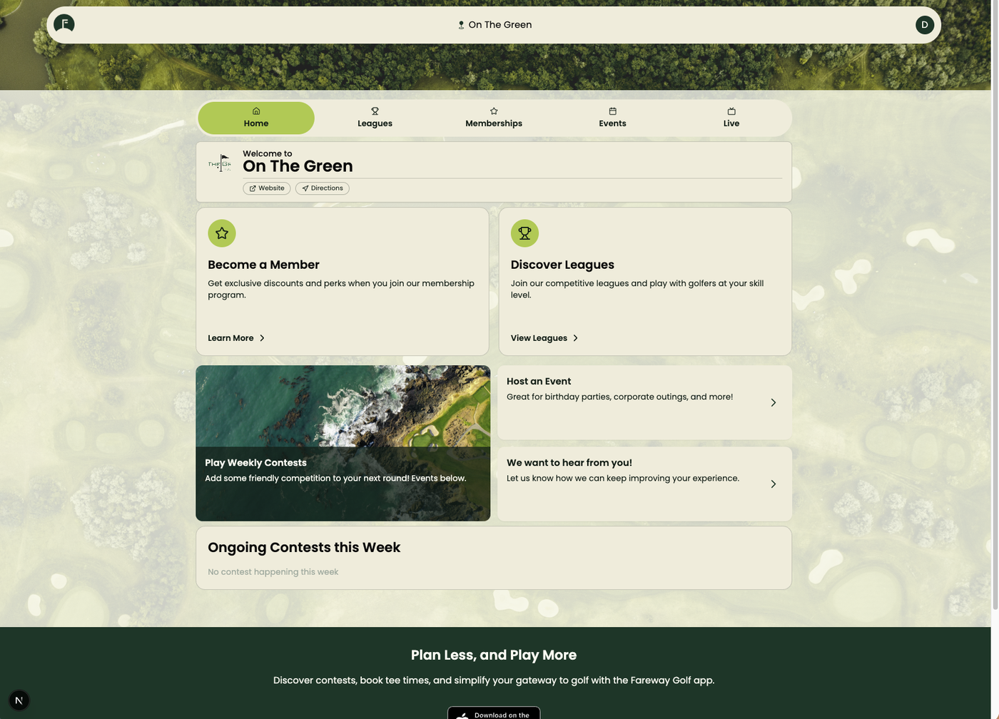 On The Green venue landing page