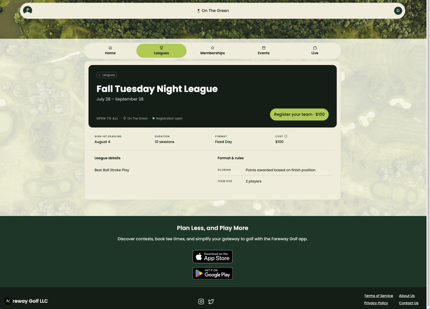 League registration for golfers